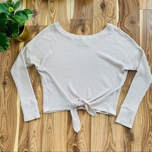 ABERCROMBIE | tie-up ribbed sweater cropped cream beige size small